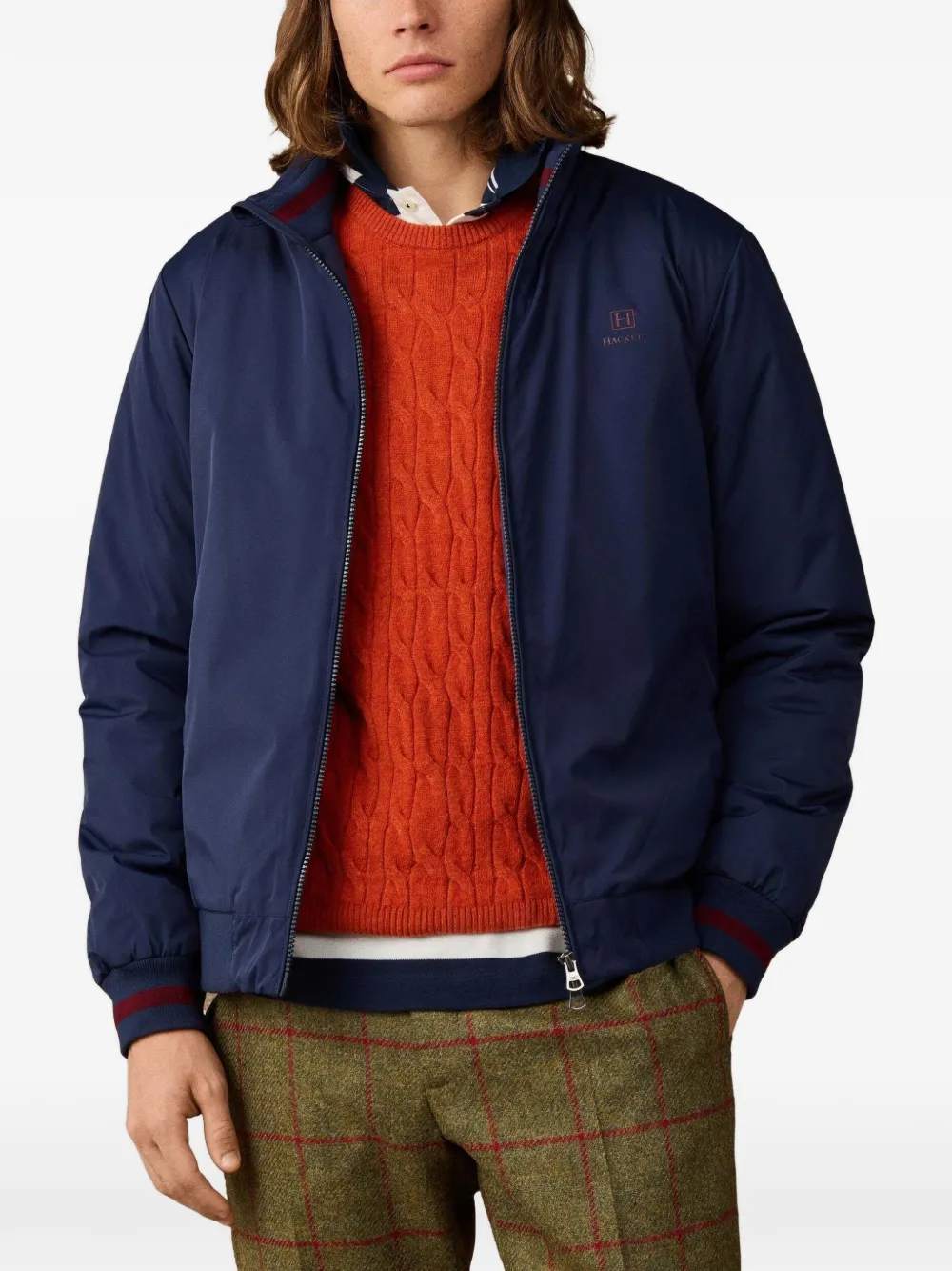 Hackett London Blouson jack met geborduurd logo Blauw