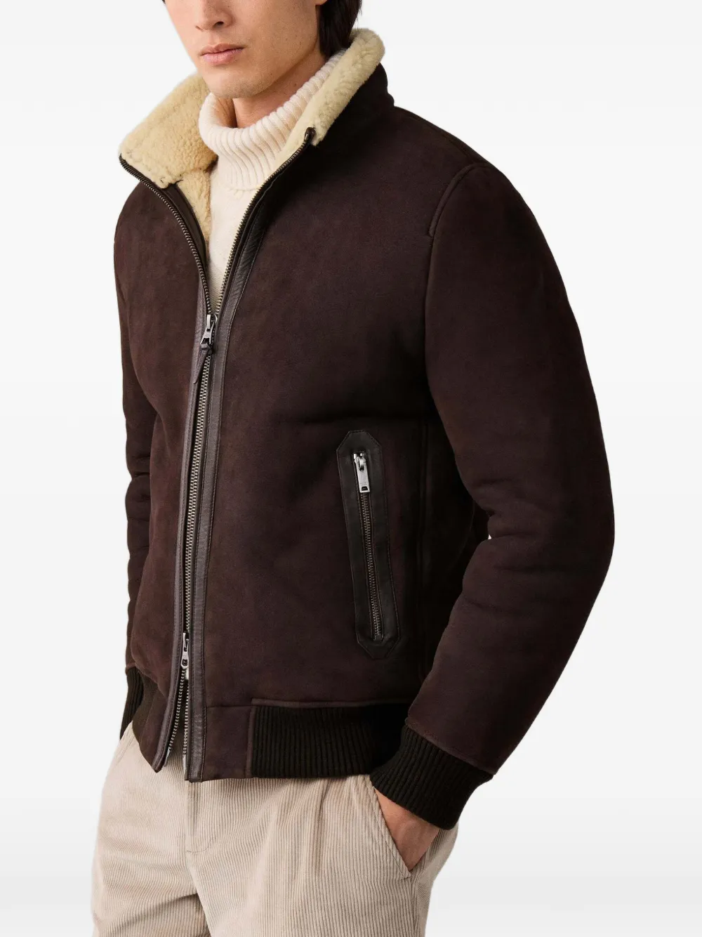 Hackett London Bomberjack met lammy kraag Bruin