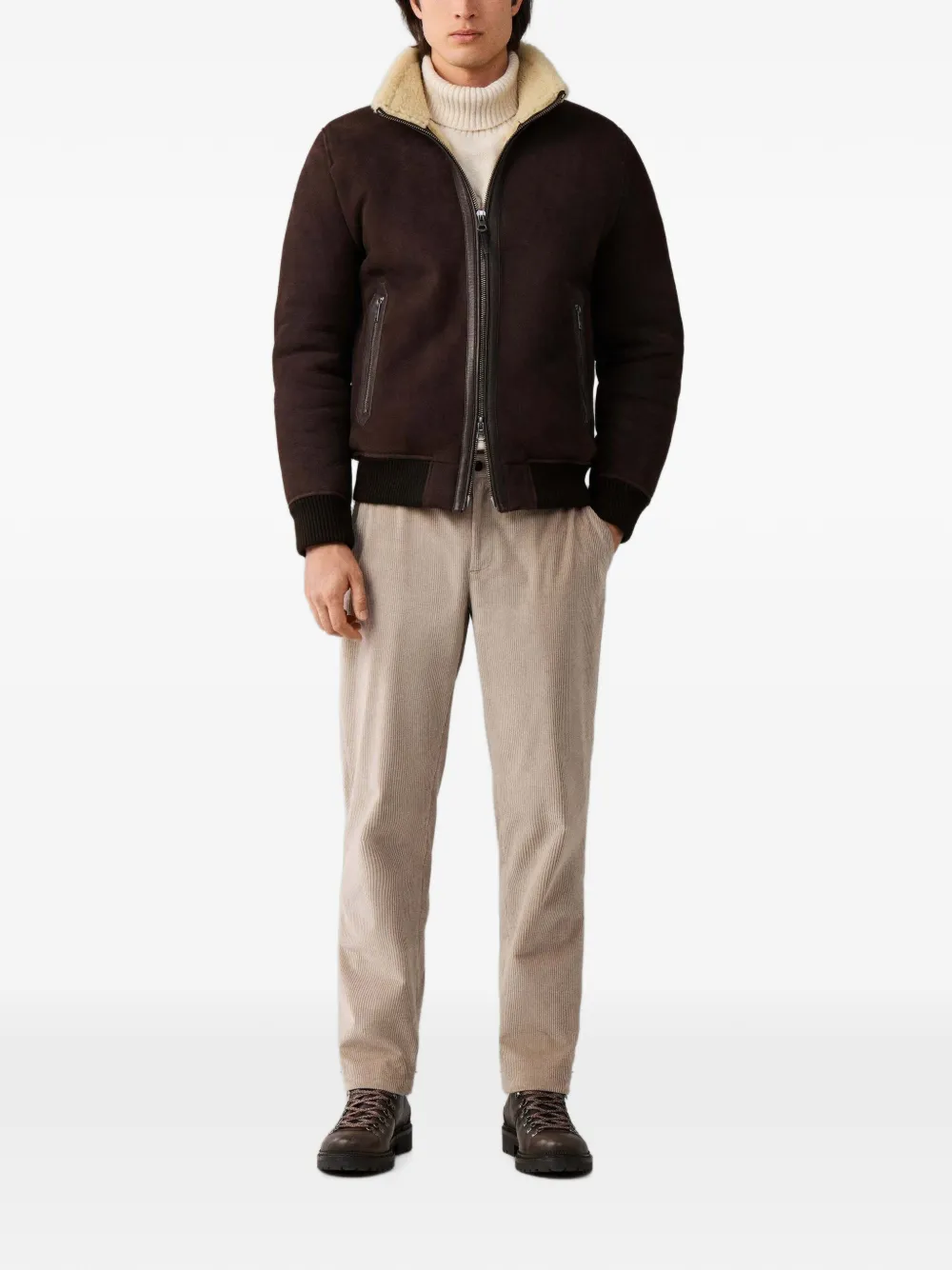 Hackett London Bomberjack met lammy kraag Bruin