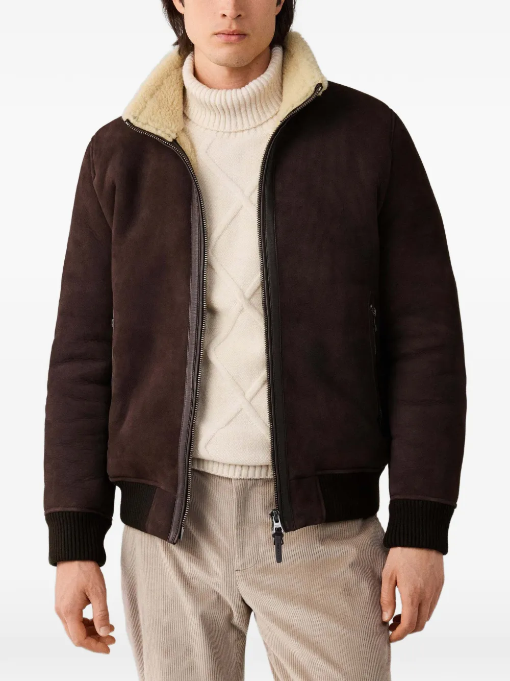 Hackett London Bomberjack met lammy kraag Bruin