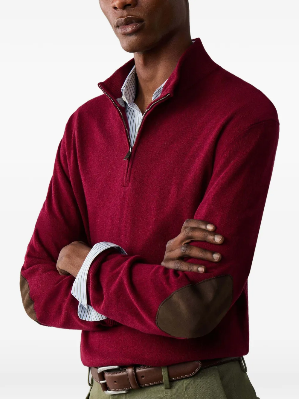 Hackett London Gebreide trui met elleboogpatch en rits Rood