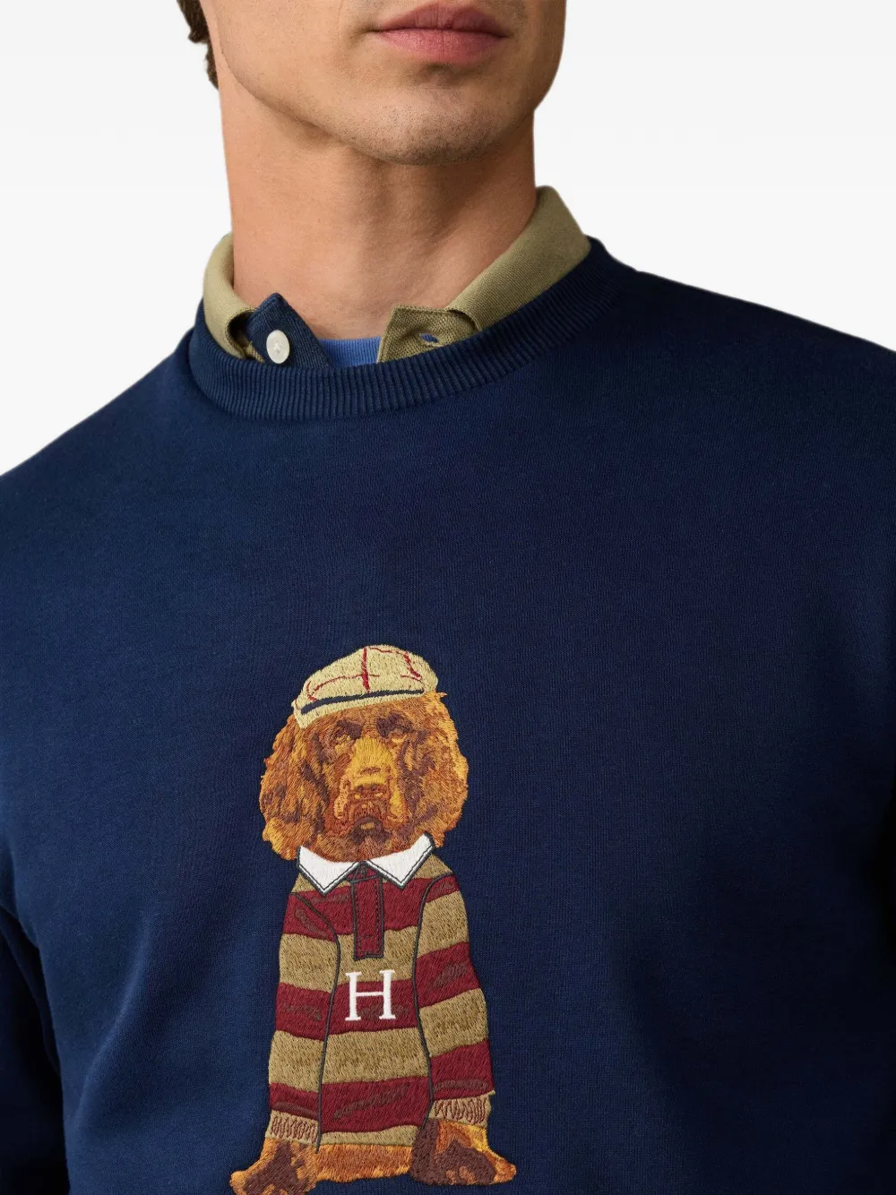 Hackett London Heritage Harry sweater met borduurwerk Blauw
