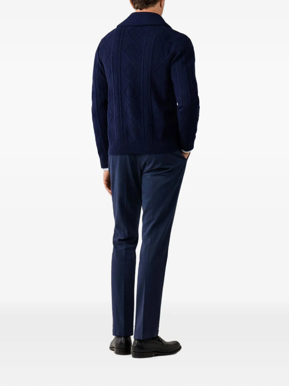 Hackett London Kabelgebreid vest met sjaalkraag Blauw