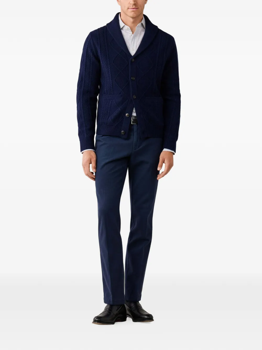 Hackett London Kabelgebreid vest met sjaalkraag Blauw