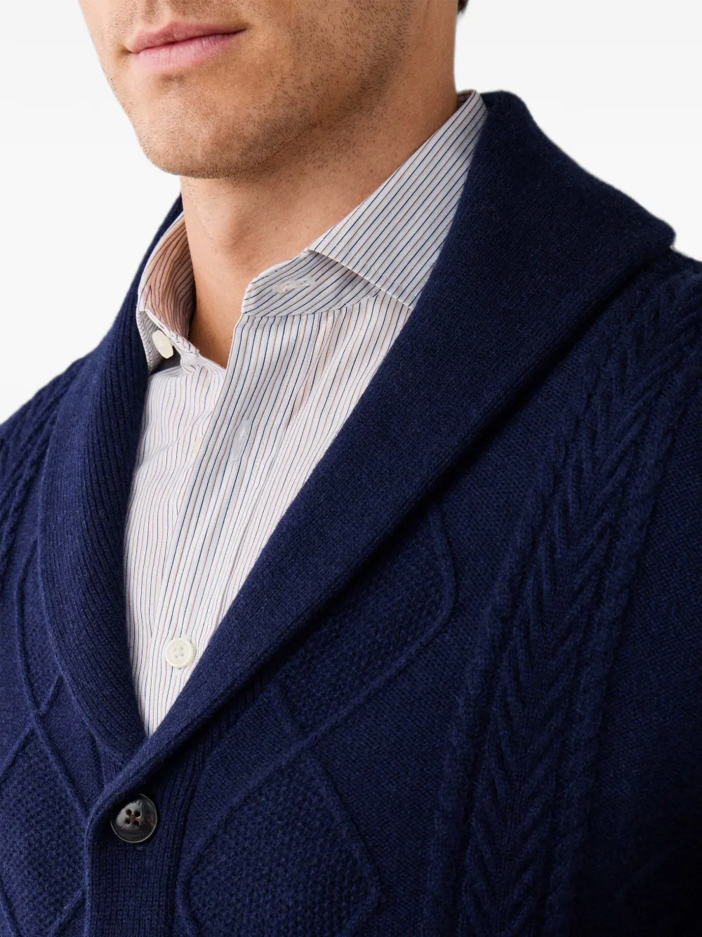 Hackett London Kabelgebreid vest met sjaalkraag Blauw