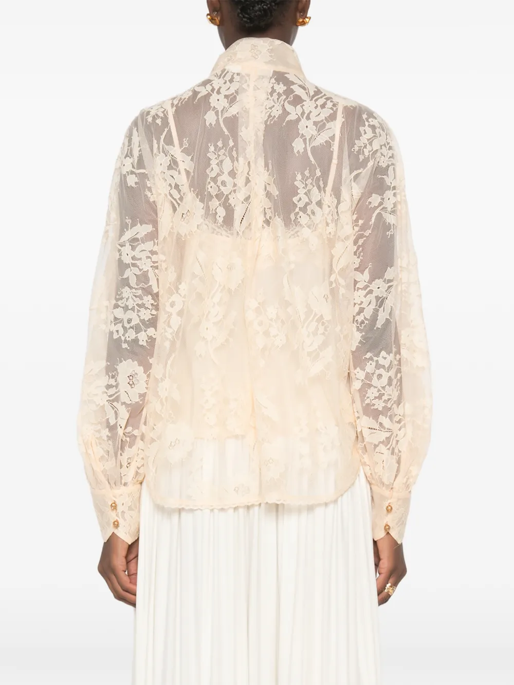 ZIMMERMANN Valiant blouse met bloemenkant en strik Beige