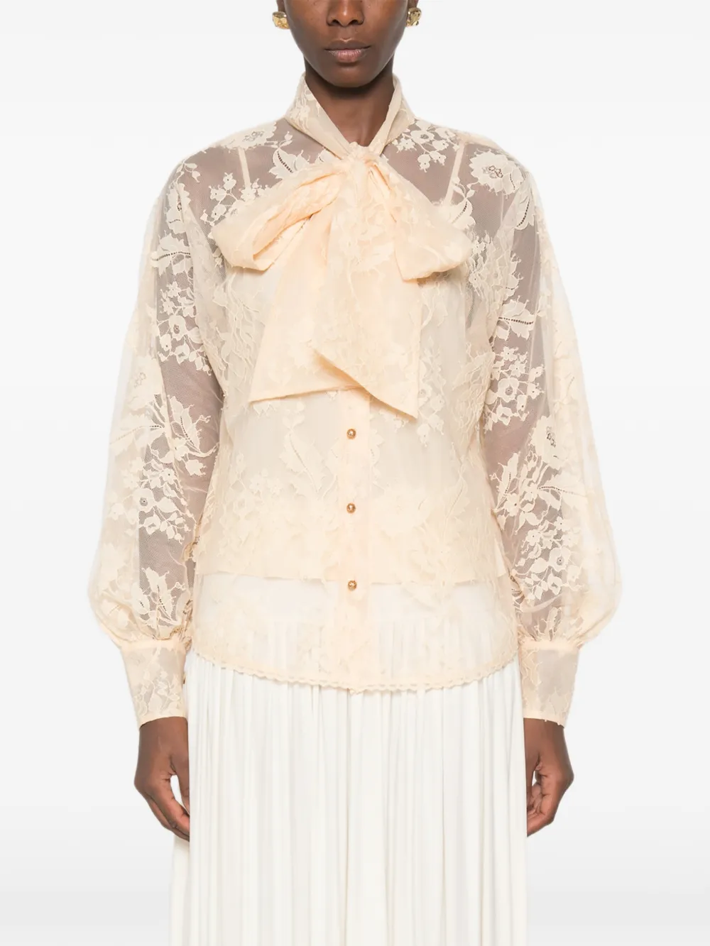 ZIMMERMANN Valiant blouse met bloemenkant en strik Beige