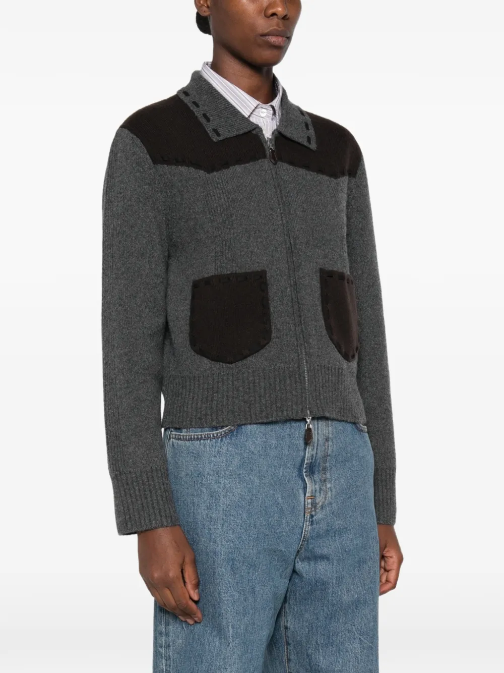 Guest In Residence Saddle Up Zip-up Cardigan in Grey, view 3