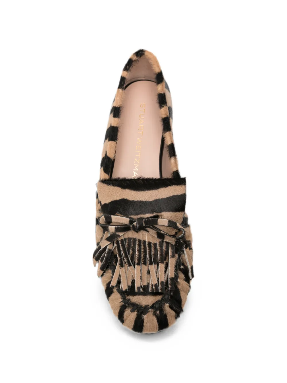 Stuart Weitzman fringe-detail zebra-print loafers Beige