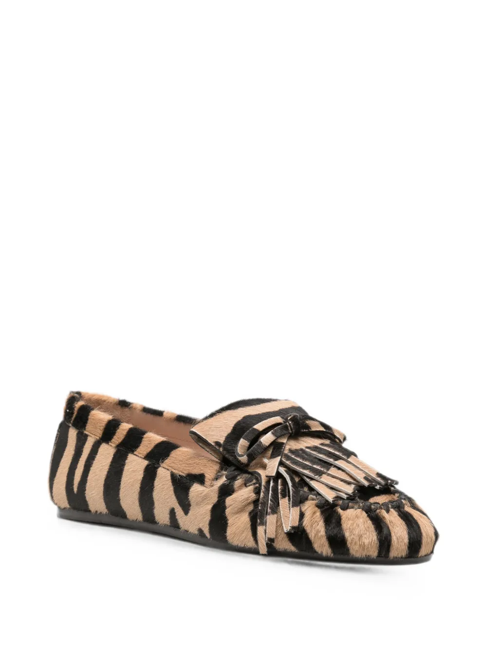 Stuart Weitzman fringe-detail zebra-print loafers Beige