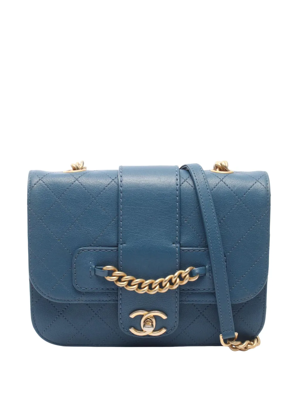CHANEL Pre-Owned 2017-2018 Small Quilted Sheepskin Front Chain Flap crossbody bag - Blue
