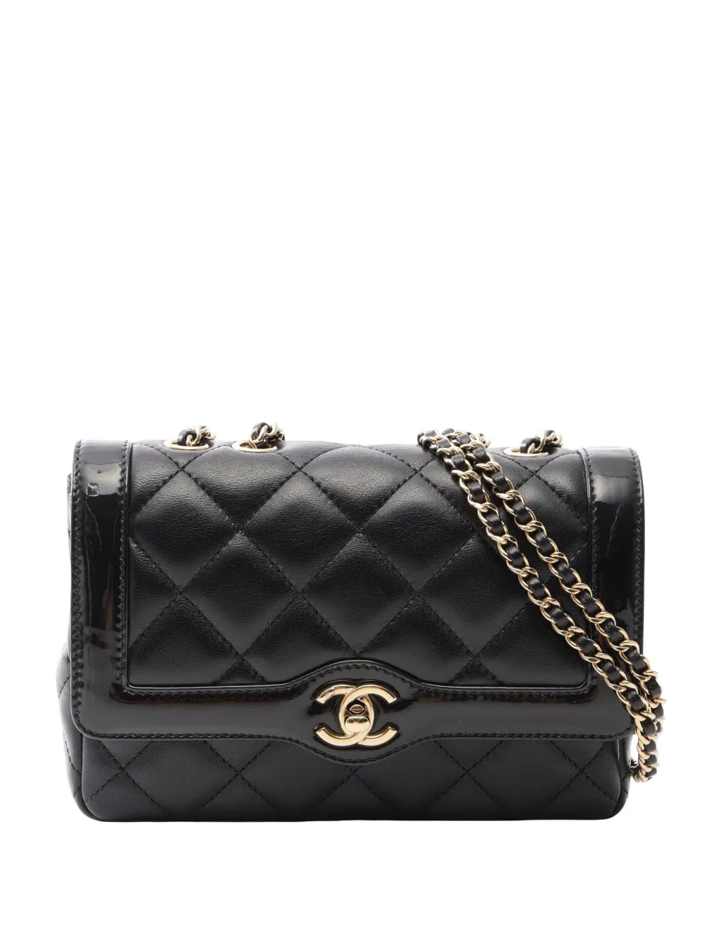 CHANEL Pre-Owned Borsa a tracolla mini in pelle di agnello lucida effetto stropicciato con battente 2021-2026 - Nero
