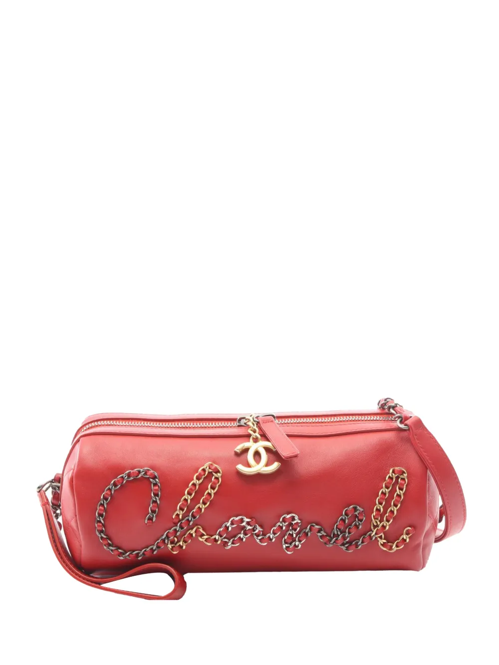CHANEL Pre-Owned Borsa a tracolla Bowling Bag Signe in pelle di vitello con catena 2019 - Rosso