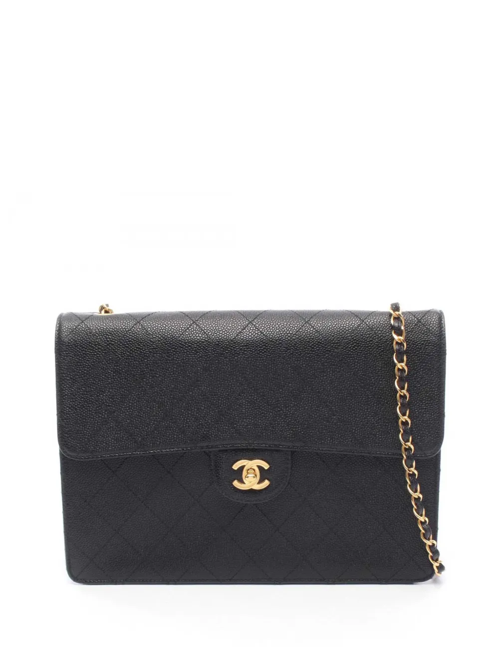 CHANEL Pre-Owned Borsa a tracolla CC in pelle Caviar trapuntata con battente 1997-1999 - Nero
