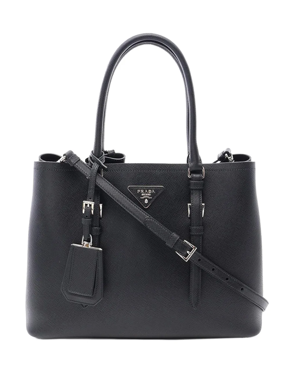 Pre-owned Prada 2013-2026 Medium Saffiano Cuir Double Handle Satchel In Black