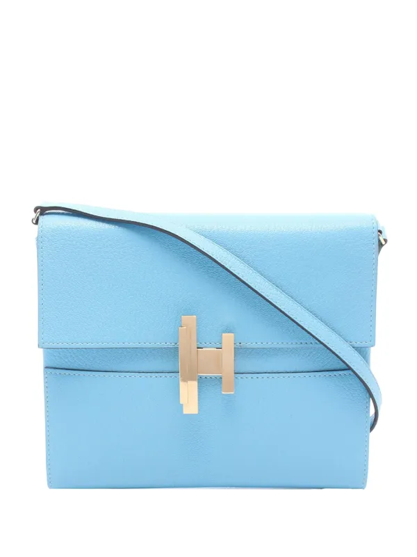 Hermès Pre-owned 2019 Chevre Cinhetic to Go Wallet Crossbody Bag in Blue