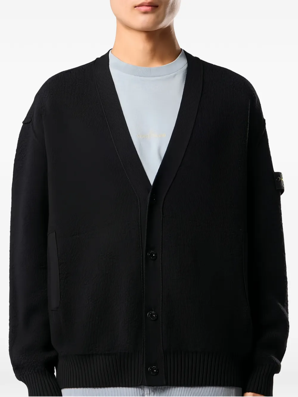 Stone Island Zuivere rws-wollen vest met V-hals Zwart