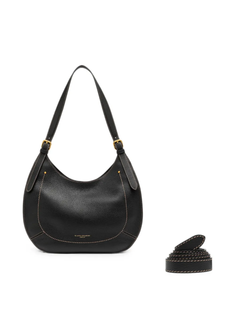 GIANNI CHIARINI Gabry grained contrast-stitch shoulder bag - Schwarz