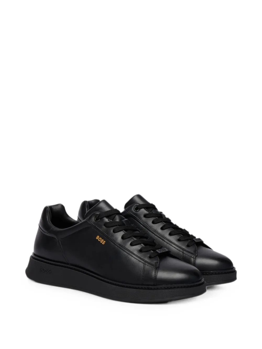 BOSS logo-print leather sneakers Zwart