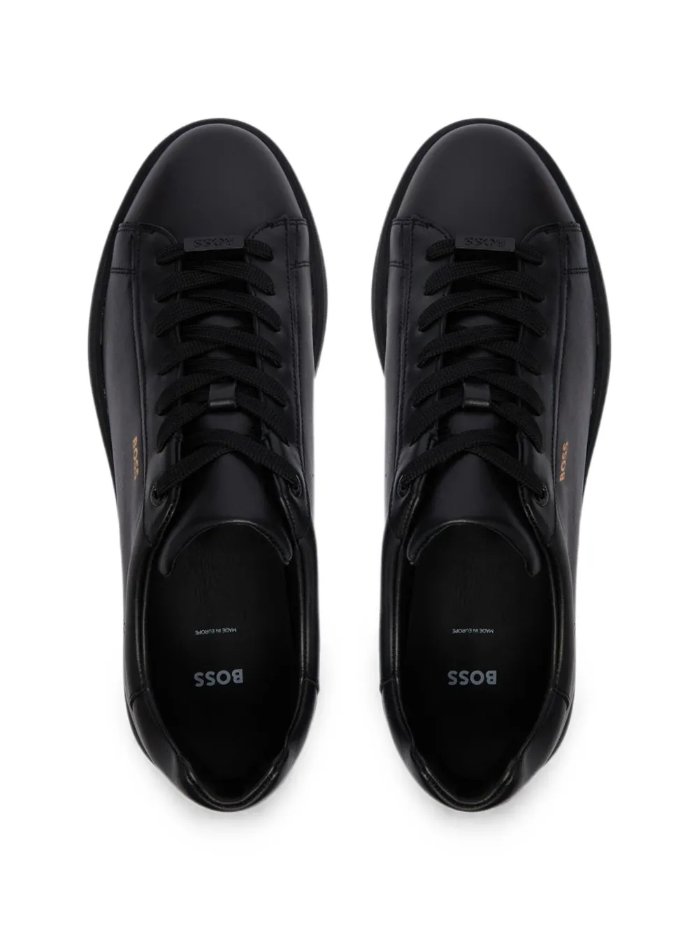 BOSS logo-print leather sneakers Zwart