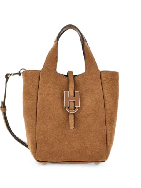 Hogan logo-plaque suede tote bag