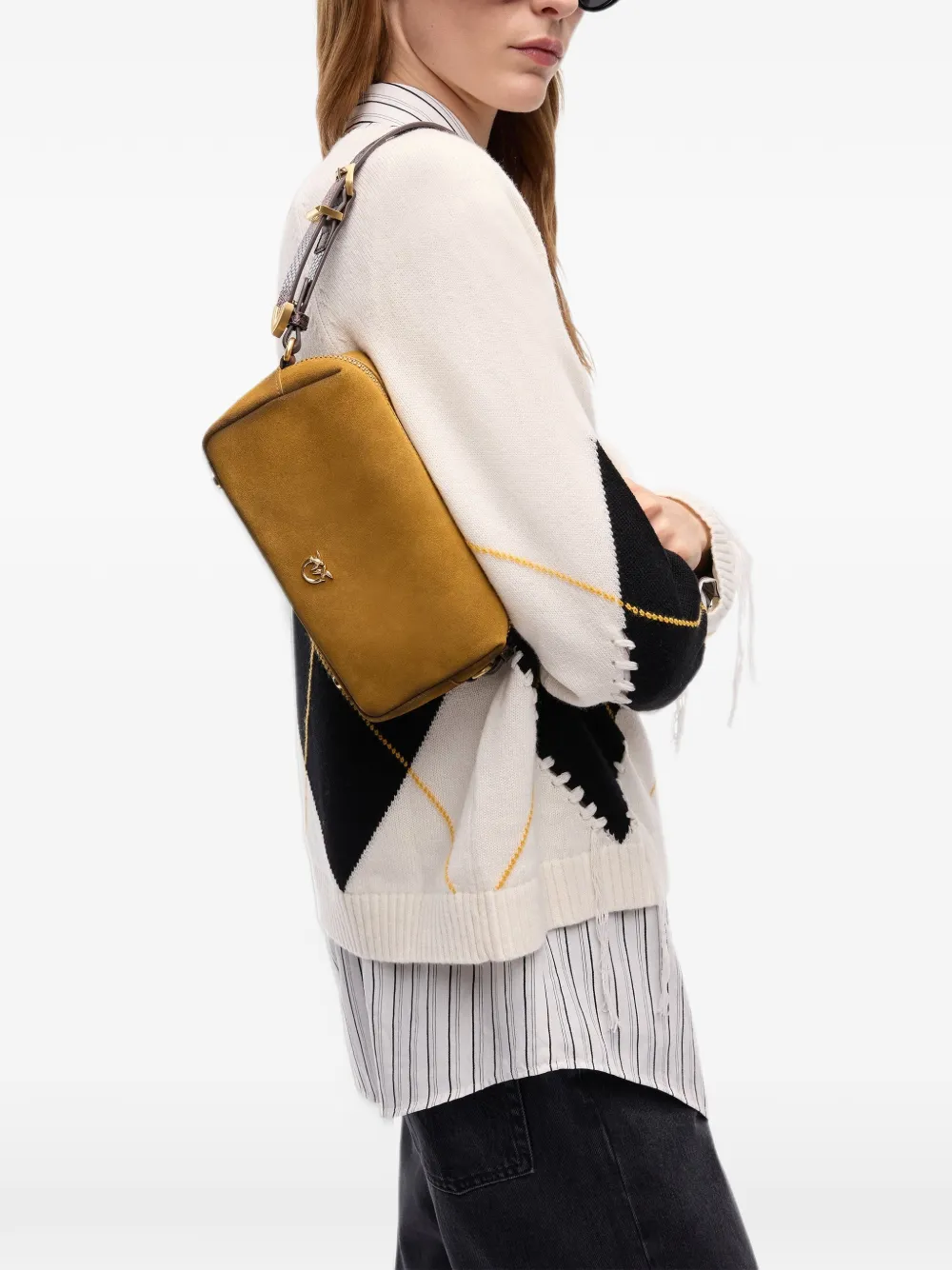 PINKO Boston suède schoudertas Bruin