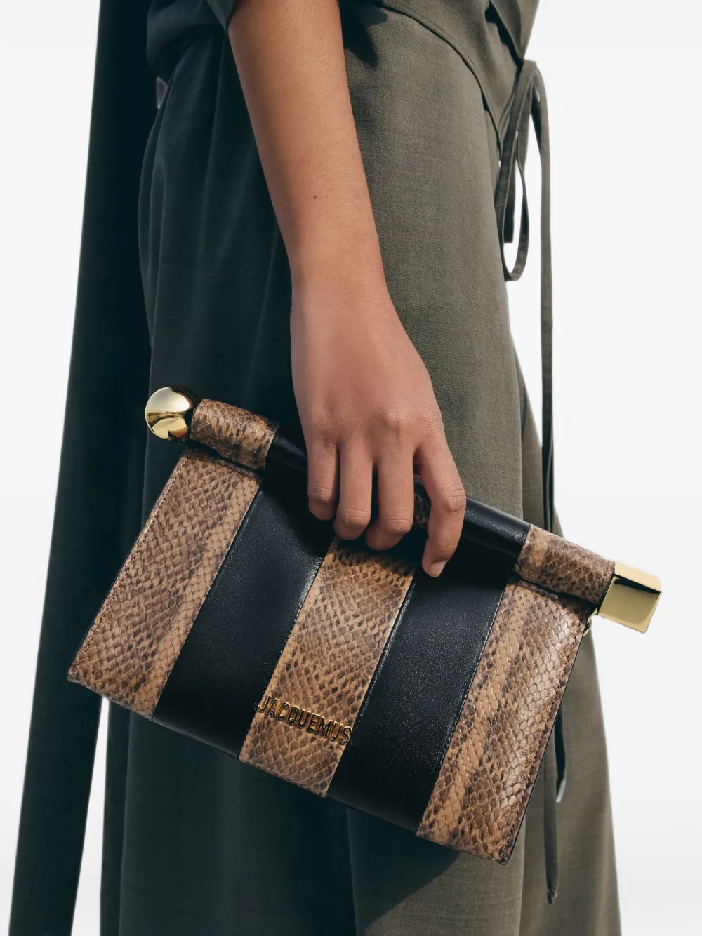 Jacquemus Le Sac Rond Carre gestreepte clutch Bruin