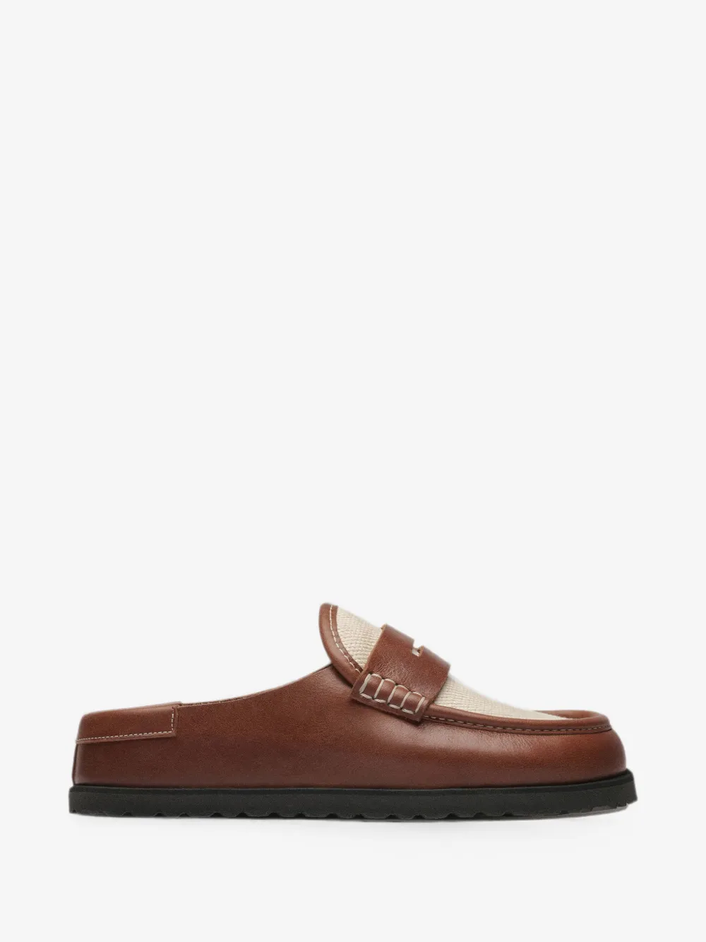 Birkenstock Naples calf leather-trimmed canvas sandals | Brown | Image 1