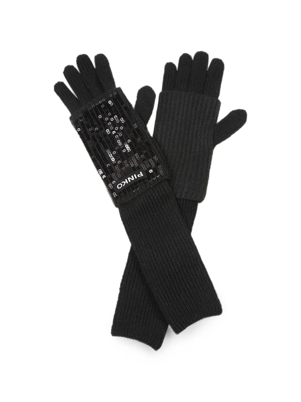 PINKO sequin-embellished ribbed-knit gloves - Nero