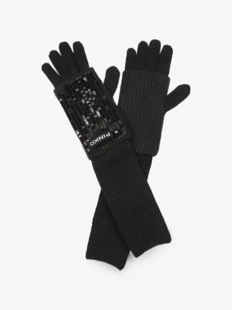 PINKO sequin-embellished ribbed-knit gloves