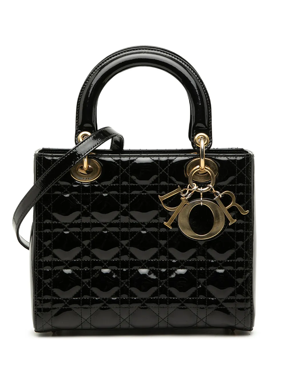 Christian Dior Pre-Owned 2015 mittelgroße Cannage Lady Dior Satchel-Tasche aus Lackleder - Schwarz