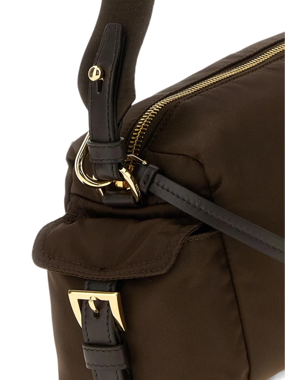 Prada Explore kleine Re-Nylon en leren schoudertas Bruin