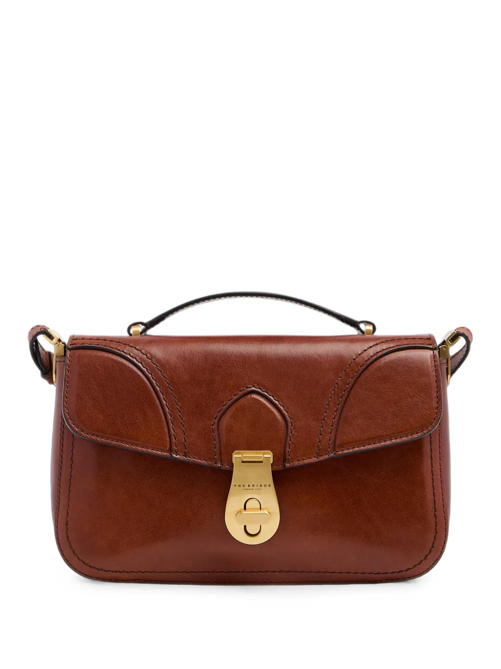 The Bridge Mia twist-lock leather tote bag - Marrone