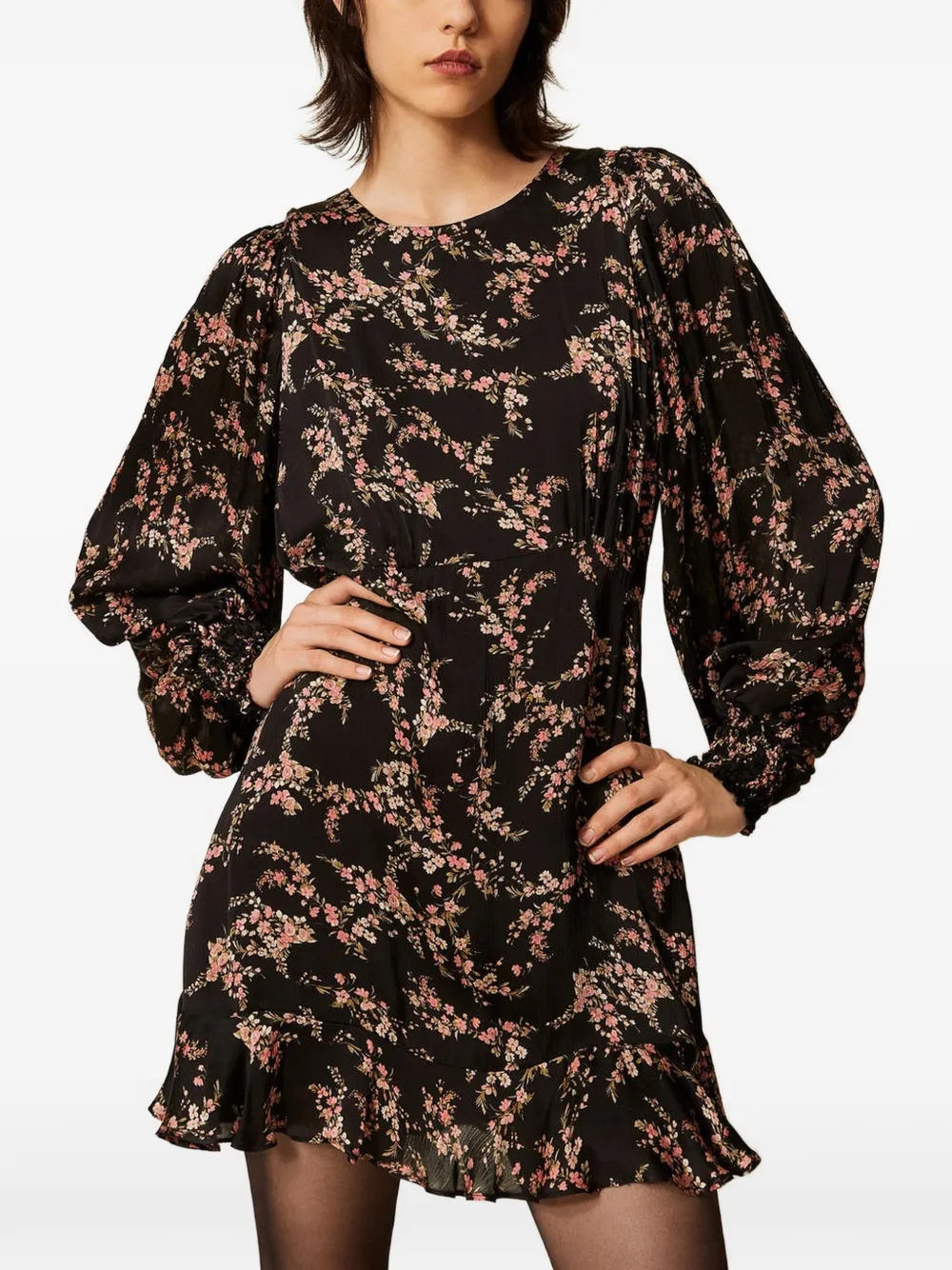 TWINSET floral-print ruffled mini dress - Schwarz