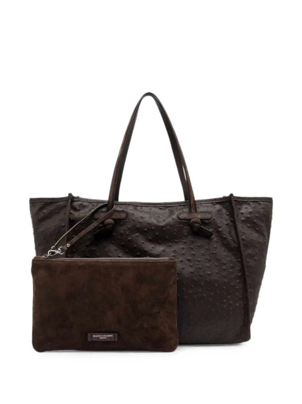 GIANNI CHIARINI Marcella shopper met struisvogel-effect Bruin