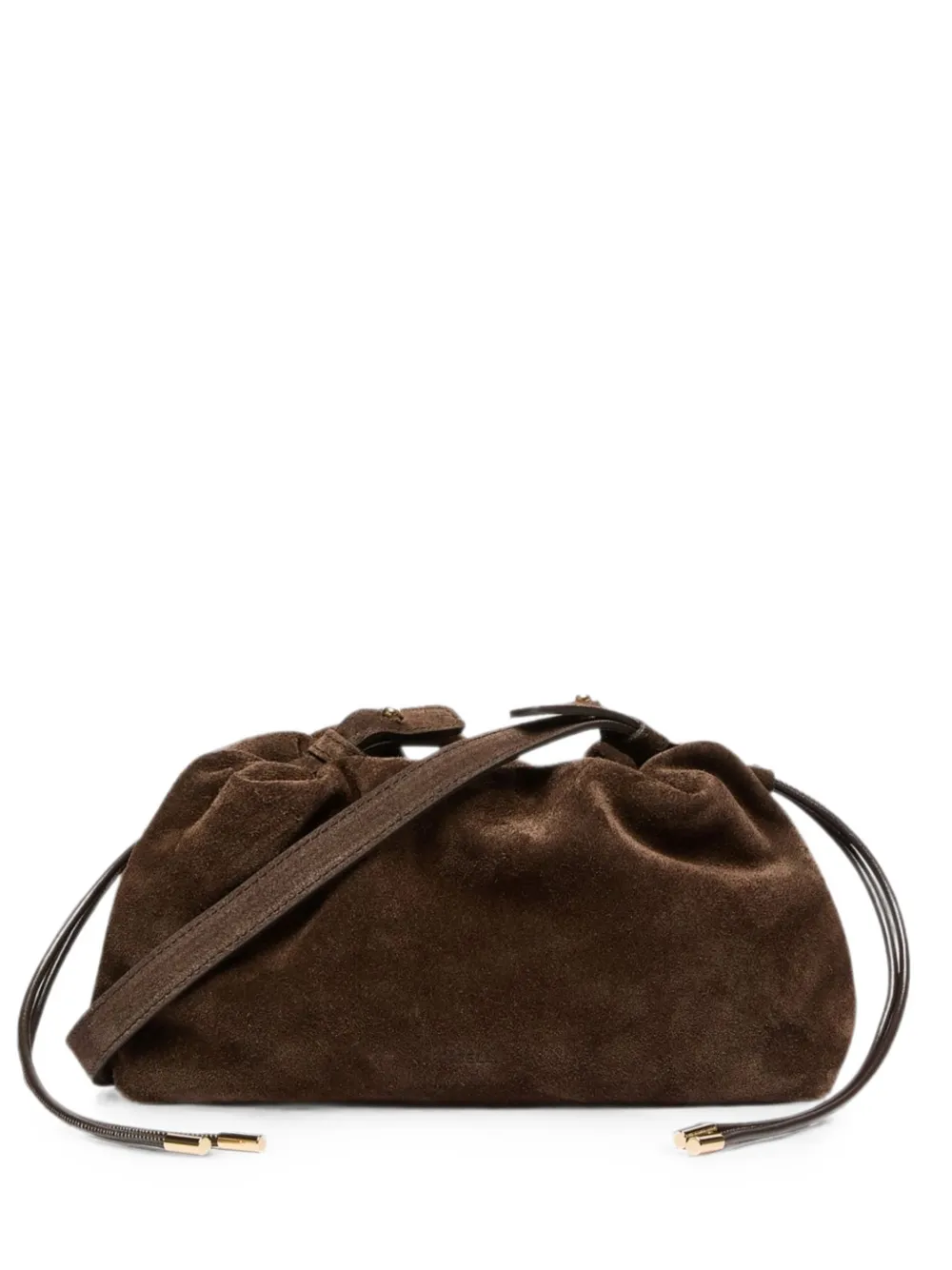 Marella ruched-detail suede clutch bag - Brown