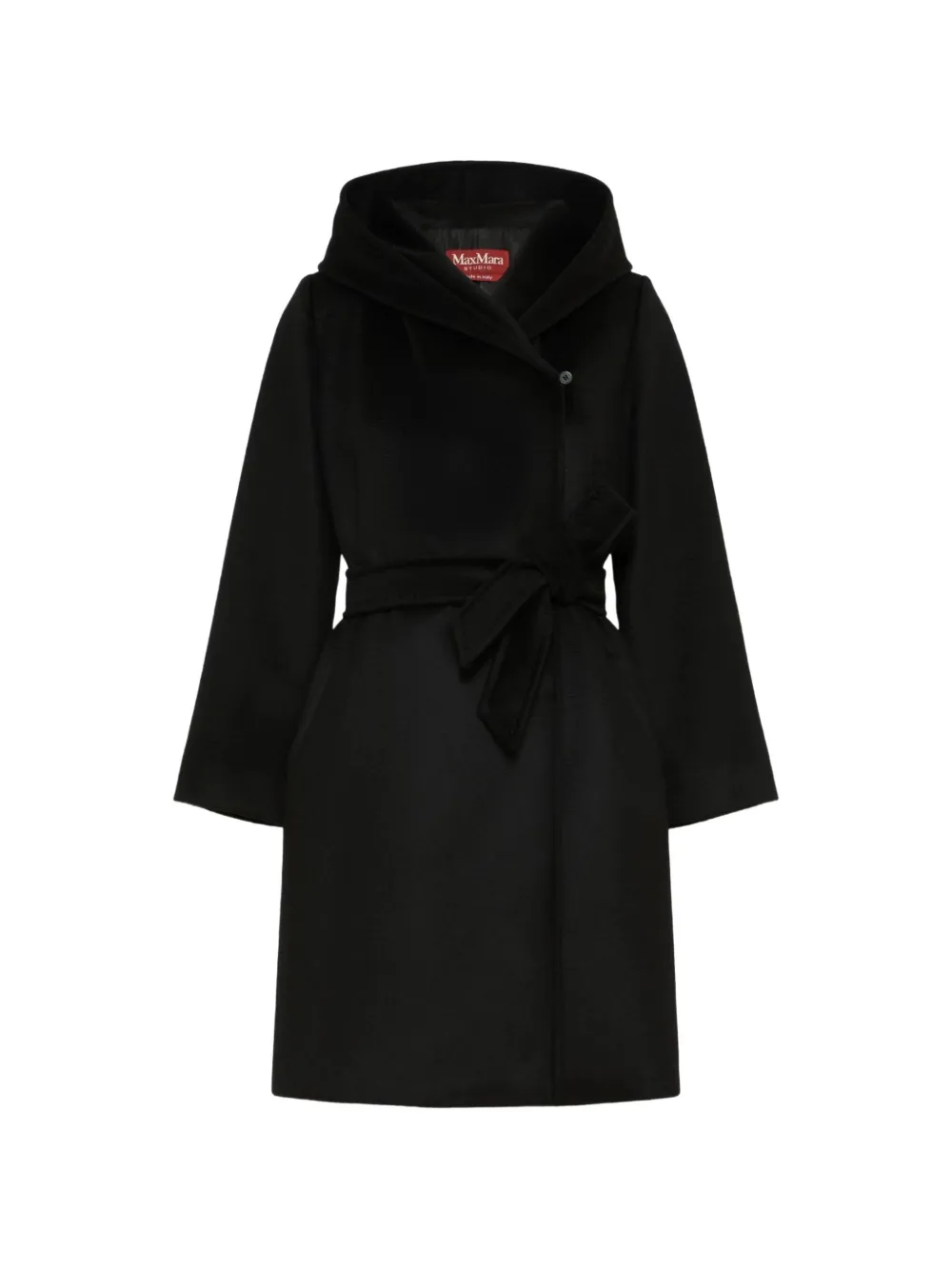 Max Mara belted hooded coat - Black