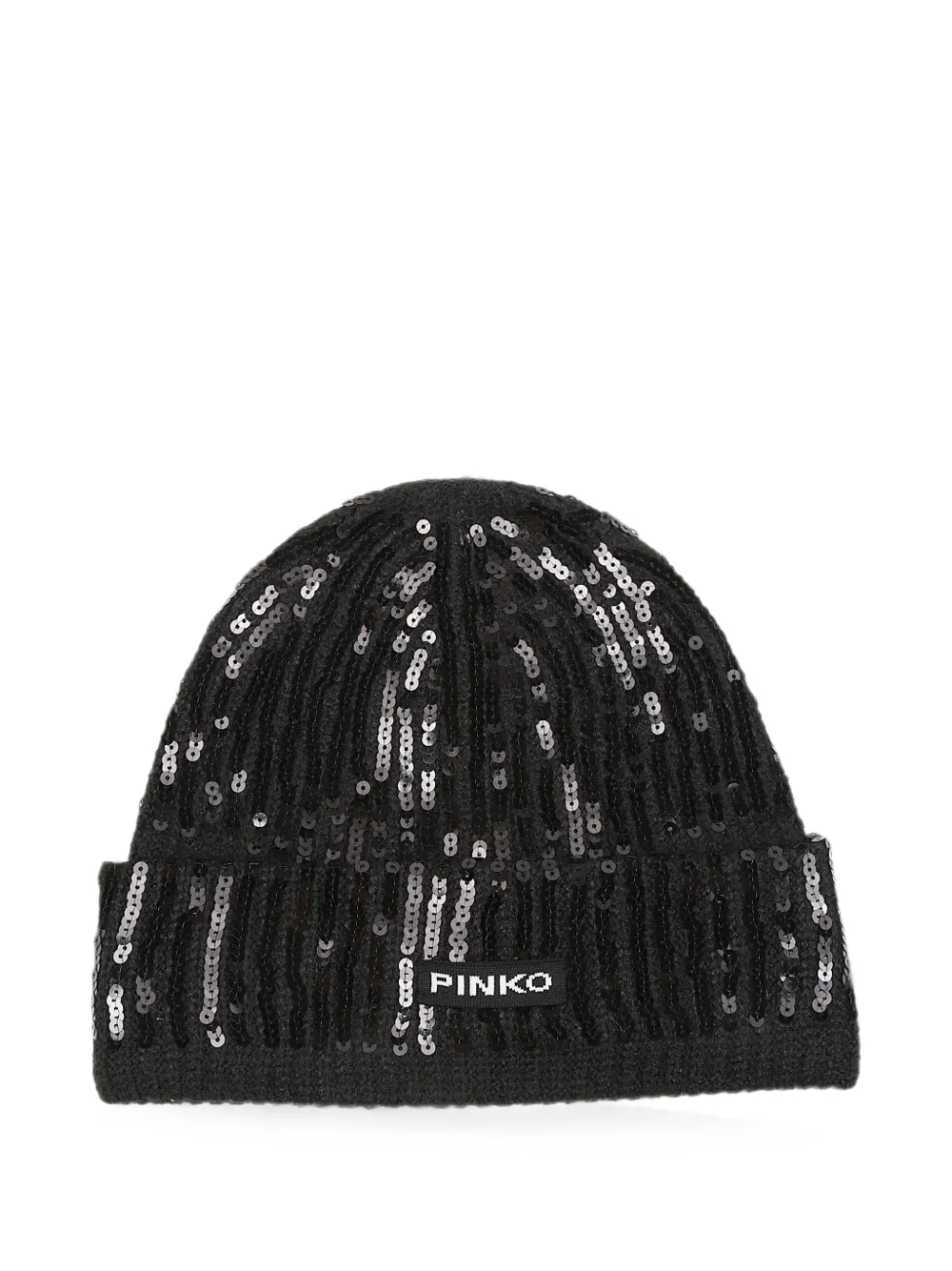 PINKO sequin-embellished ribbed-knit beanie hat - Nero