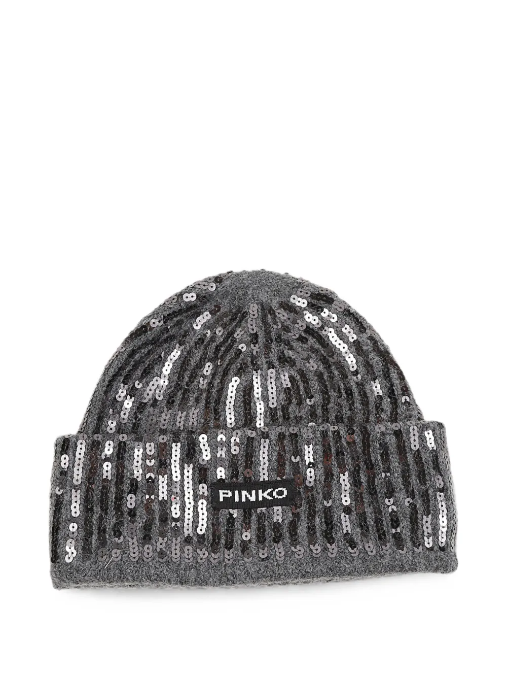 Pinko Sequin-embellished Ribbed-knit Beanie Hat In Gray
