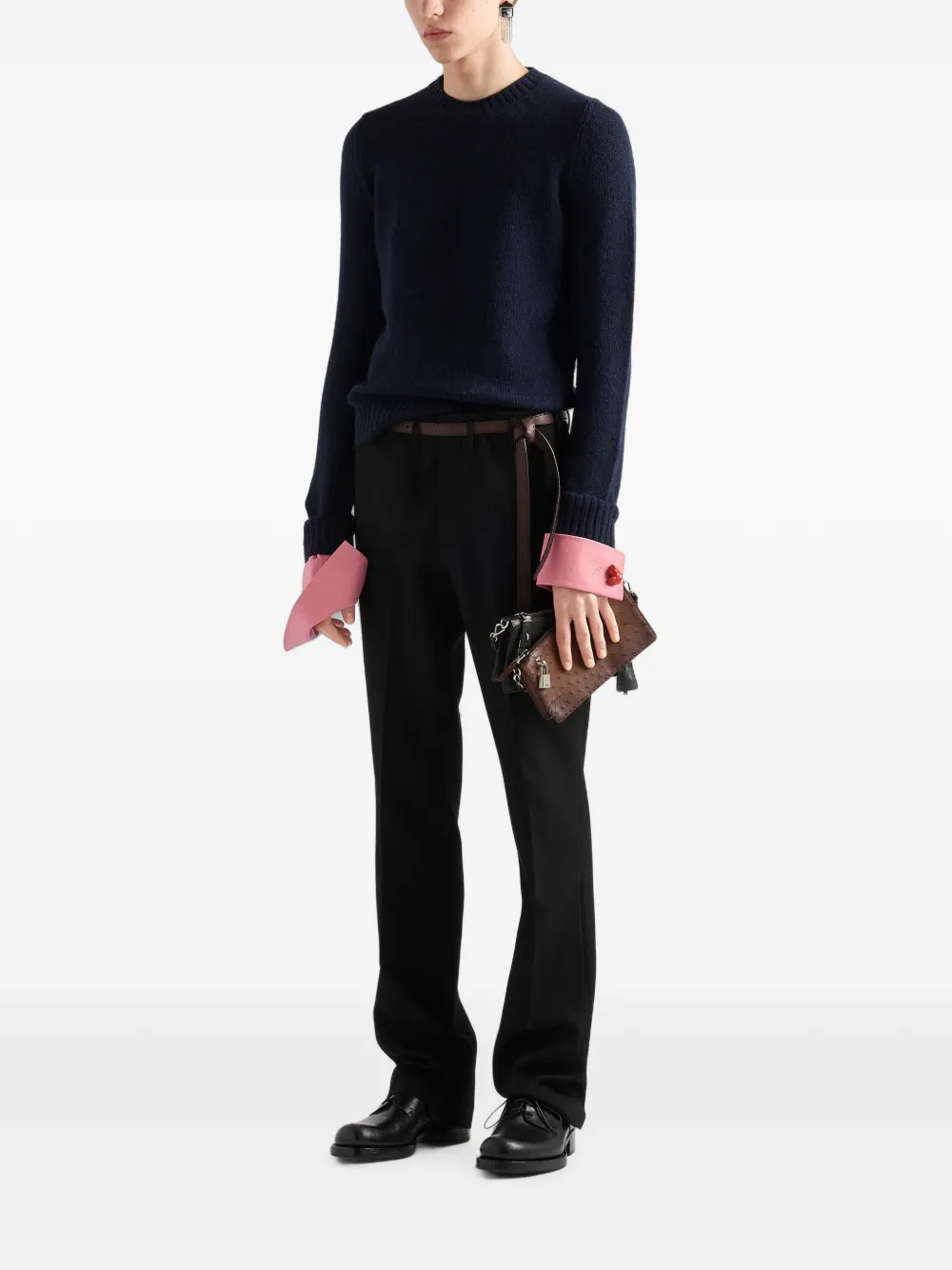 Prada Shetland wollen trui met ronde hals Blauw