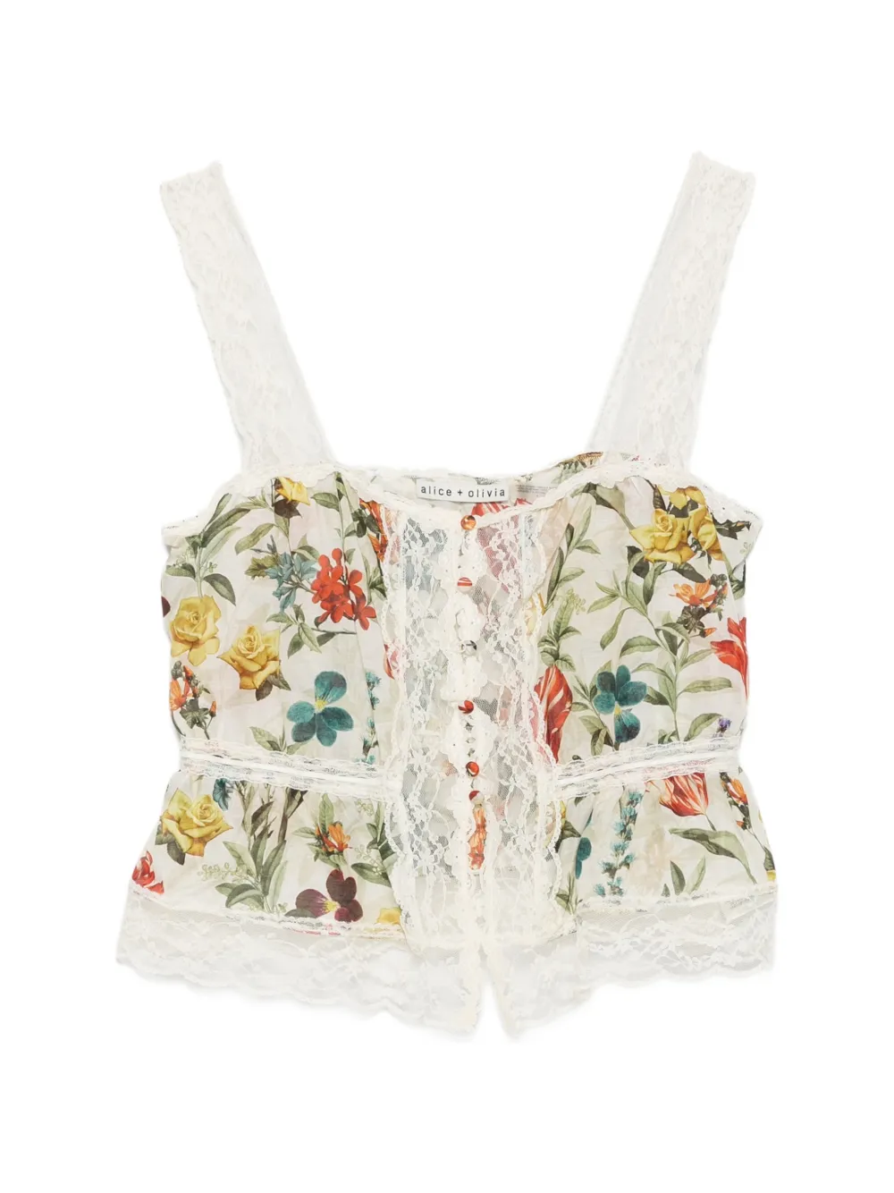 alice + olivia floral-print lace-trim blouse - Toni neutri