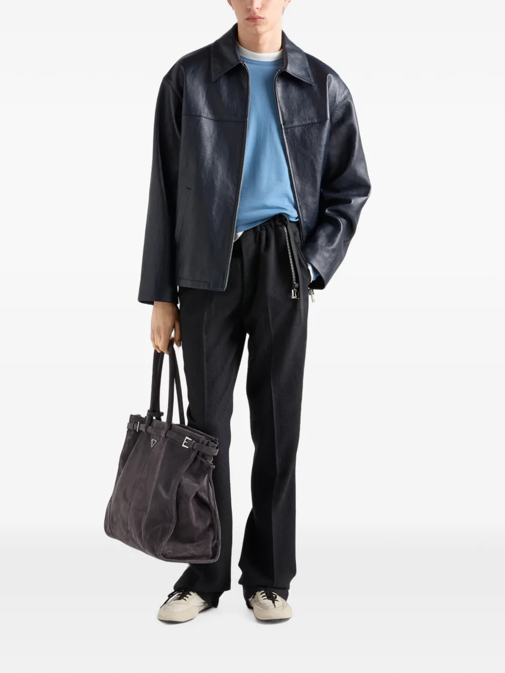Prada Superfijne wollen trui met ronde hals Blauw