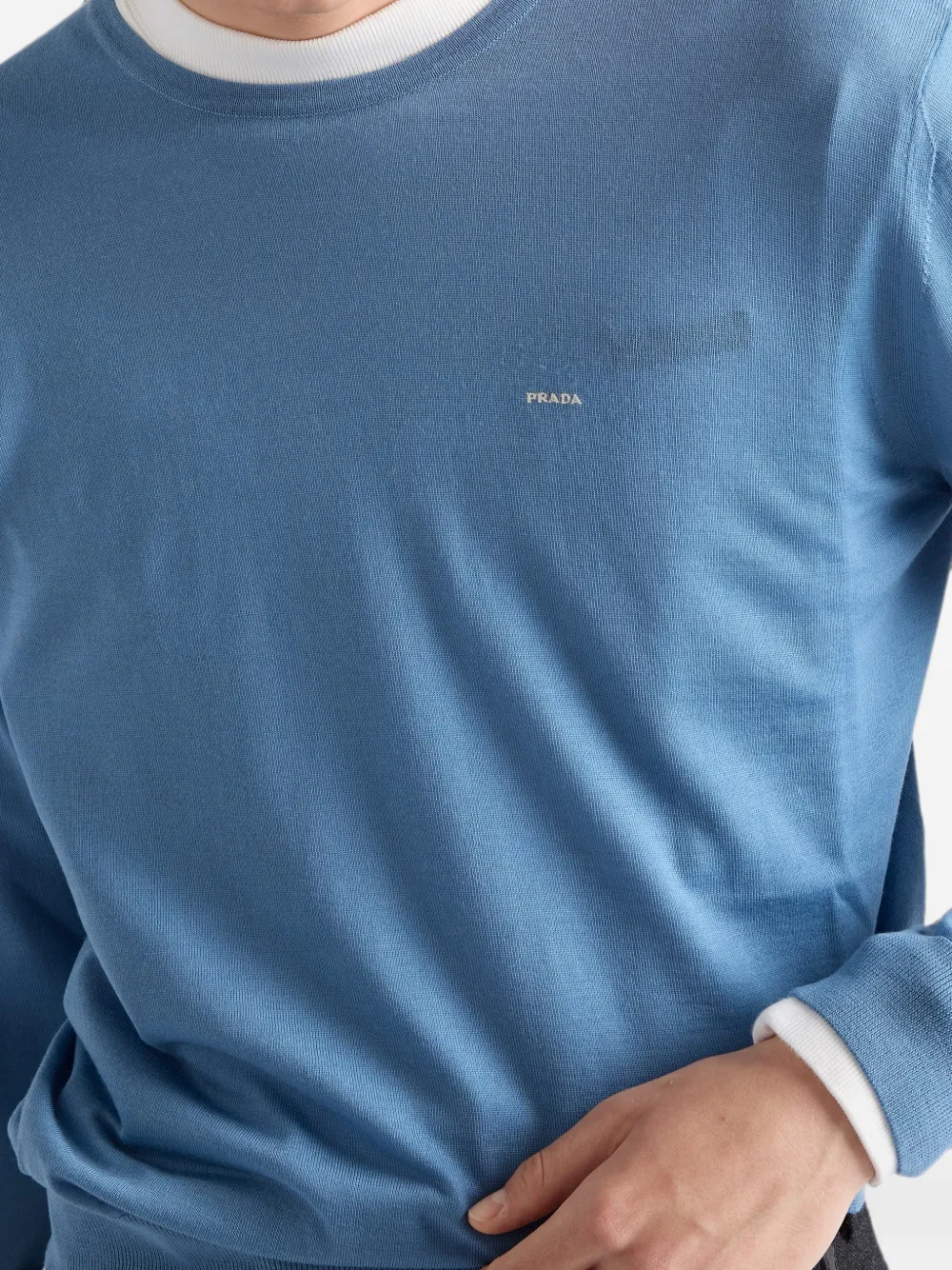 Prada Superfijne wollen trui met ronde hals Blauw