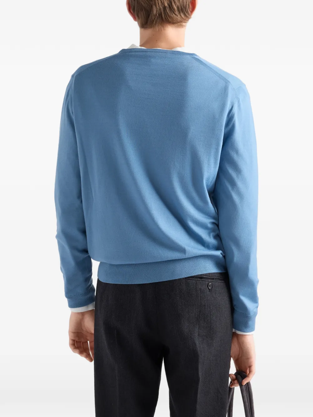 Prada Superfijne wollen trui met ronde hals Blauw