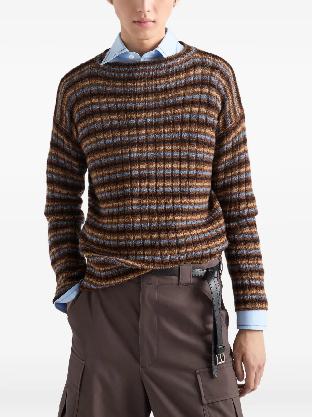 Prada Shetland wollen trui met boothals Bruin