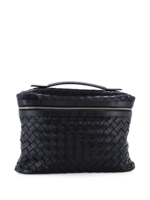 Bottega Veneta Pre-owned Vanity Case Intrecciato Leather Pouch in Black