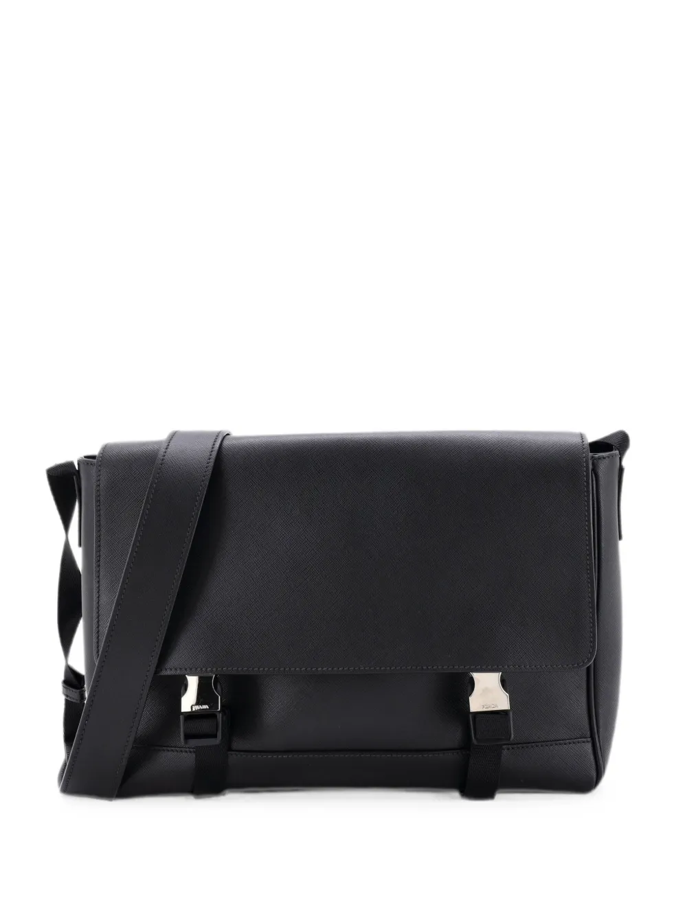Prada Pre-Owned Buckle Messenger Bag Saffiano Leather Large crossbody bag - Black