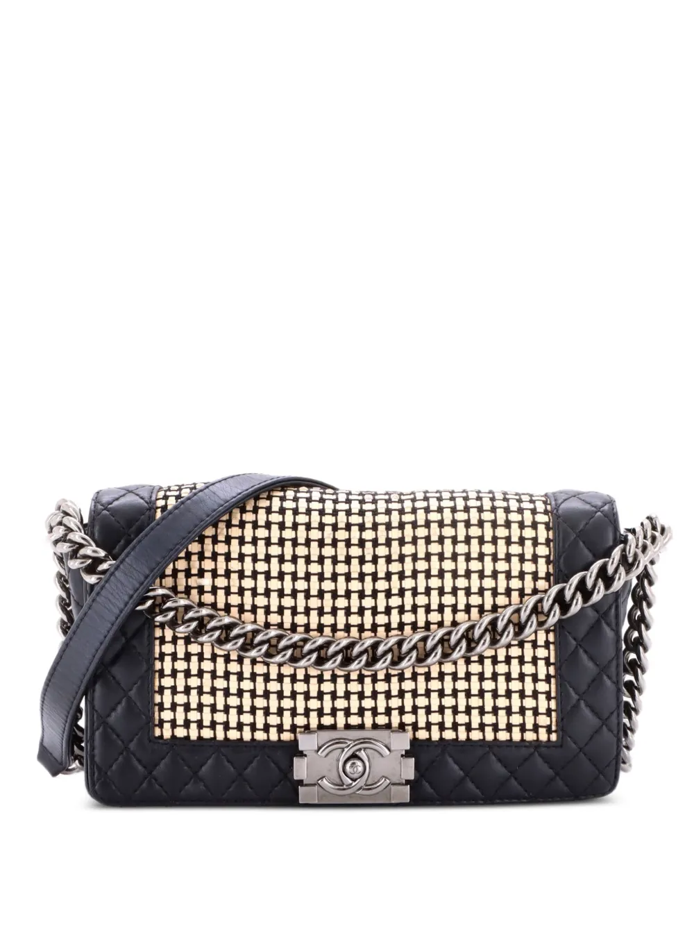 CHANEL Pre-Owned Reverso Boy Flap Bag Woven Calfskin Old Medium shoulder bag - Black