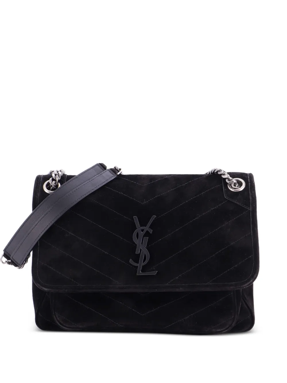 Saint Laurent Pre-Owned Niki Chain Flap Bag Matelasse Chevron Suede Medium shoulder bag - Black