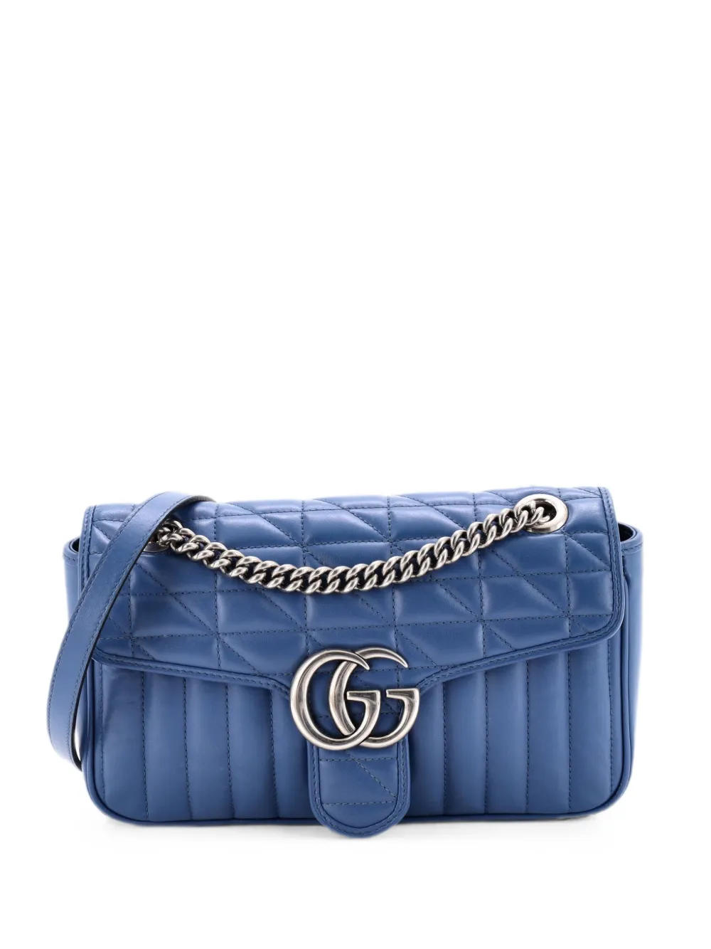 Gucci Pre-Owned Borsa a spalla GG Marmont NM piccola in pelle matelassé con battente - Blu